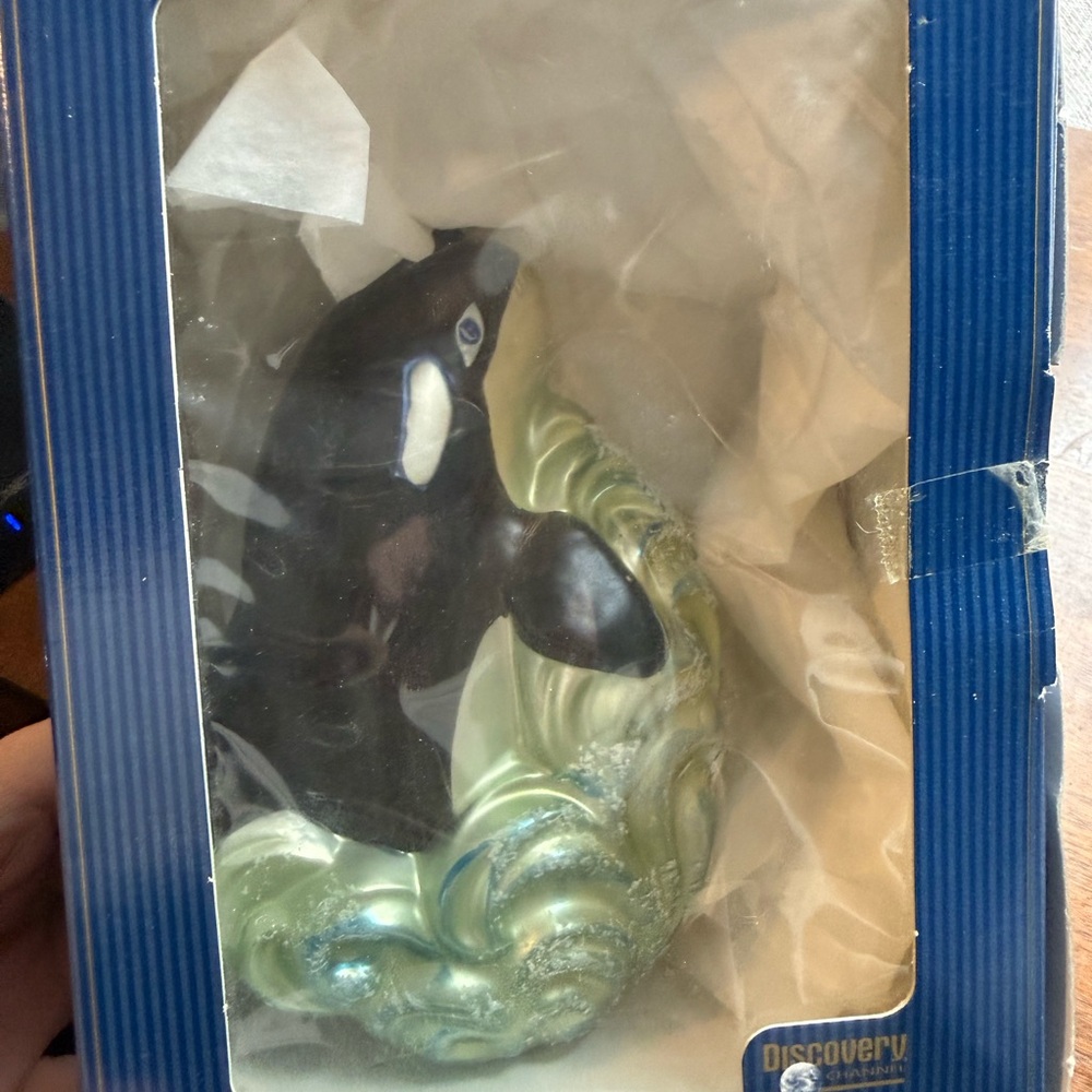Whale Blown Glass Ornament Orca Christmas Decoration Black White Wave Vtg - Picture 8 of 10